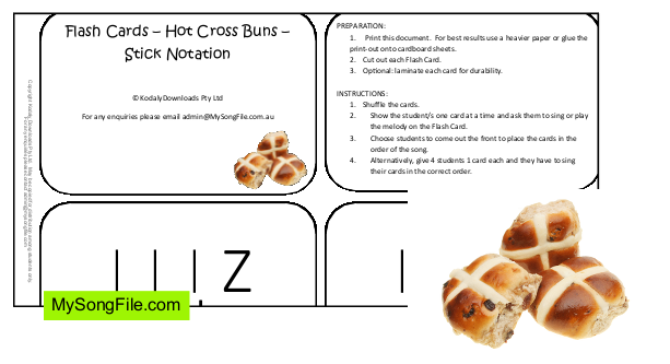 Hot Cross Buns (Flash Cards Stick Notation)