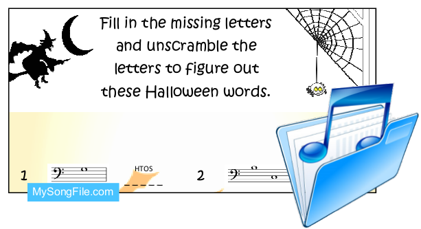 Halloween Words (Stave Reading Bass Clef)