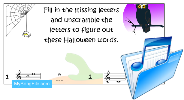 Halloween Words (Stave Reading Treble Clef) 