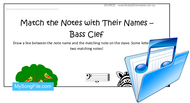 Stave Reading (Matching Activity - Jungle Animals - Bass Clef)