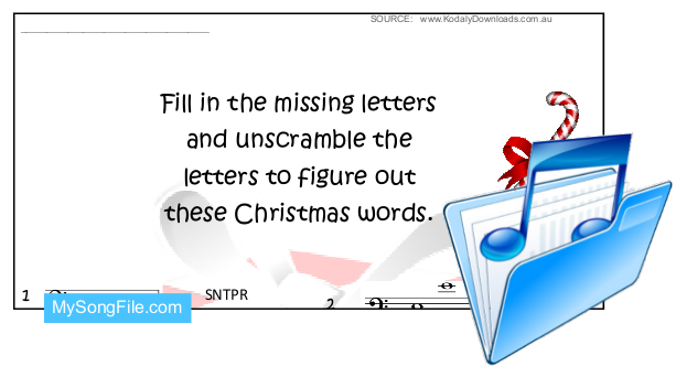 Christmas Words (Stave Reading Bass Clef)
