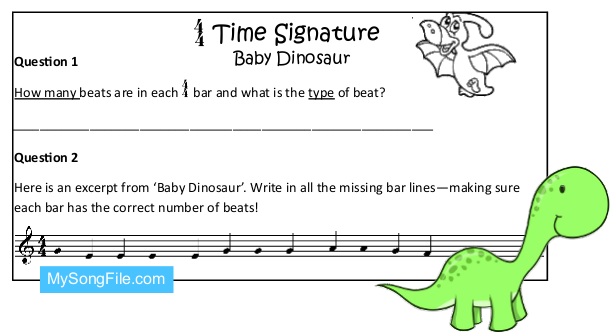 Baby Dinosaur (Time Signature 4-4 - Missing Bar Lines)
