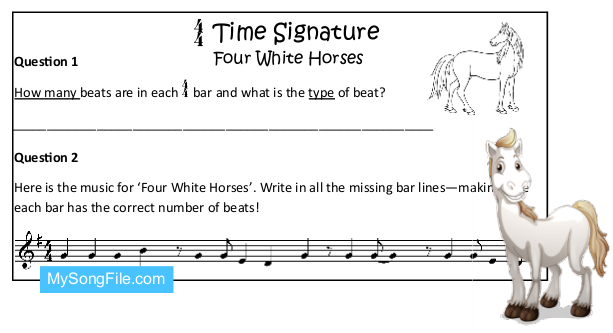 Four White Horses (Time Signature 4-4 Missing Bar Lines)