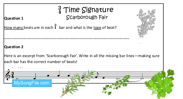 Scarborough Fair (Time Signature 3-4 Missing Bar Lines)
