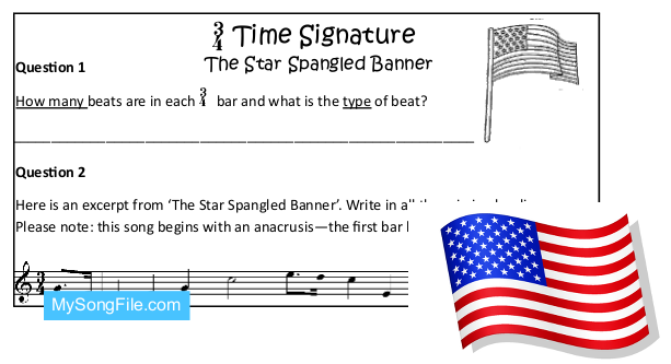 The Star Spangled Banner (Time Signature 3-4 Missing Bar Lines)