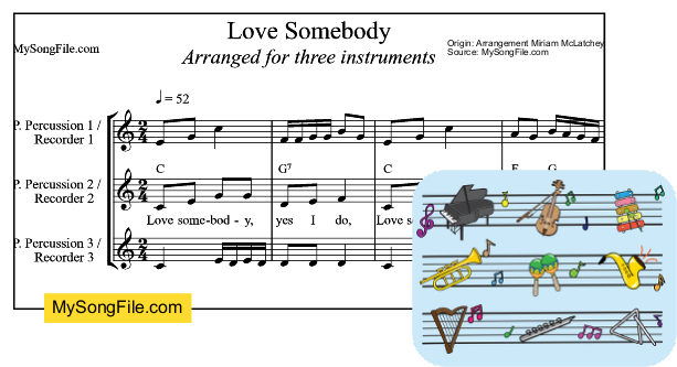 Love Somebody - 3 part arrangement for pitched percussion or recorders