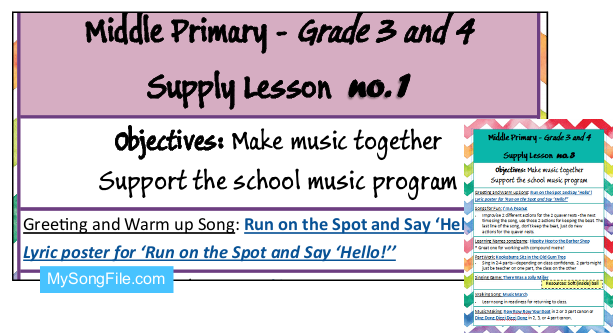 3 lesson plans for a musical substitute teacher  (middle primary)