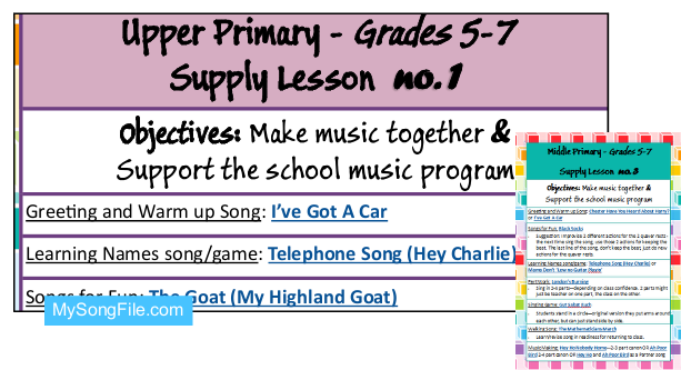 3 lesson plans for a musical substitute teacher  (upper primary)